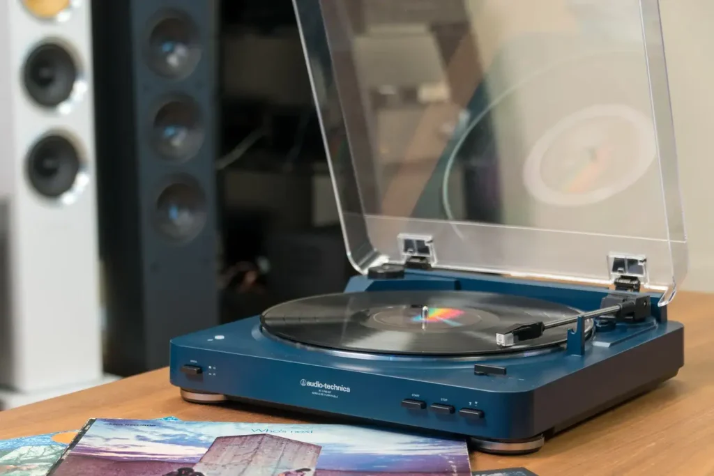 Audio-Technica LP60 side view on a table.