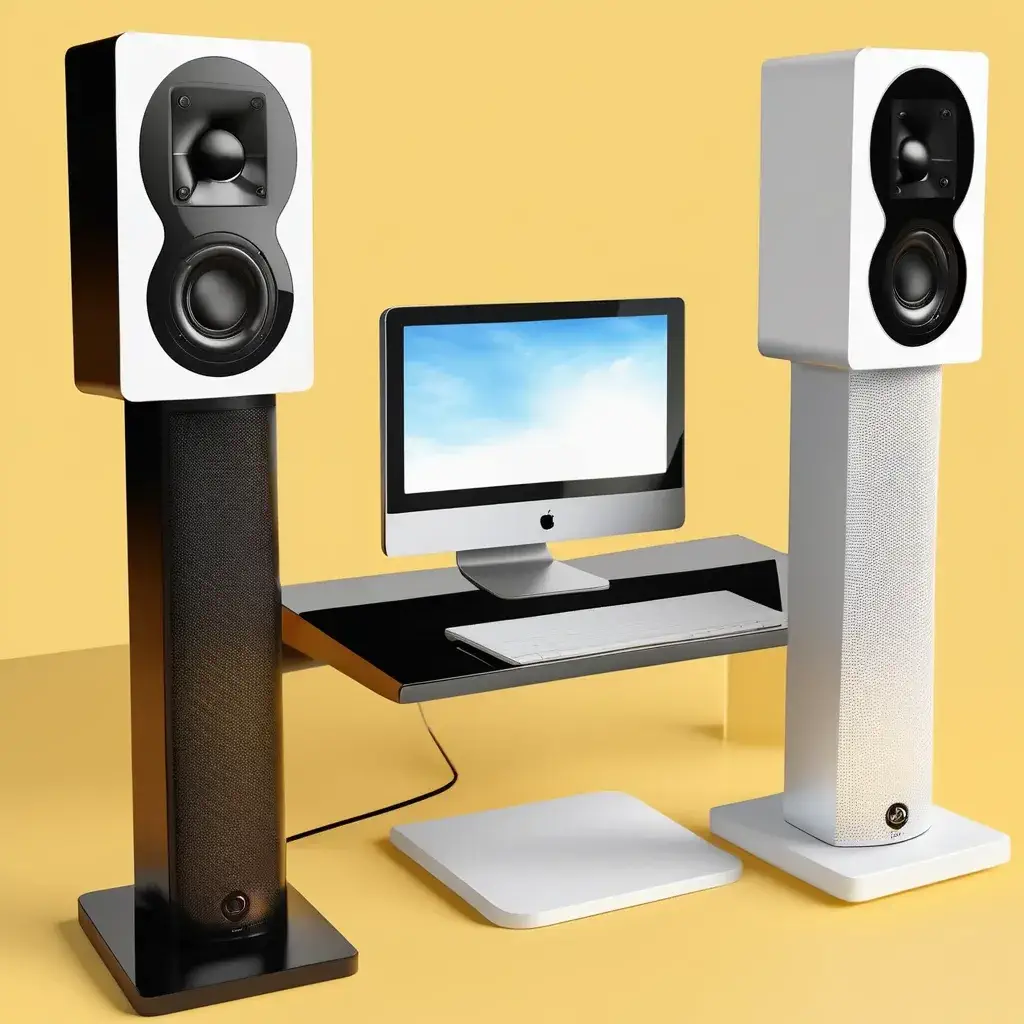 Desktop speaker stands side view.