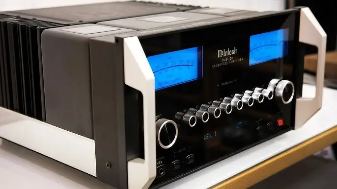 McIntosh MA9000 amplifier side view on a table.