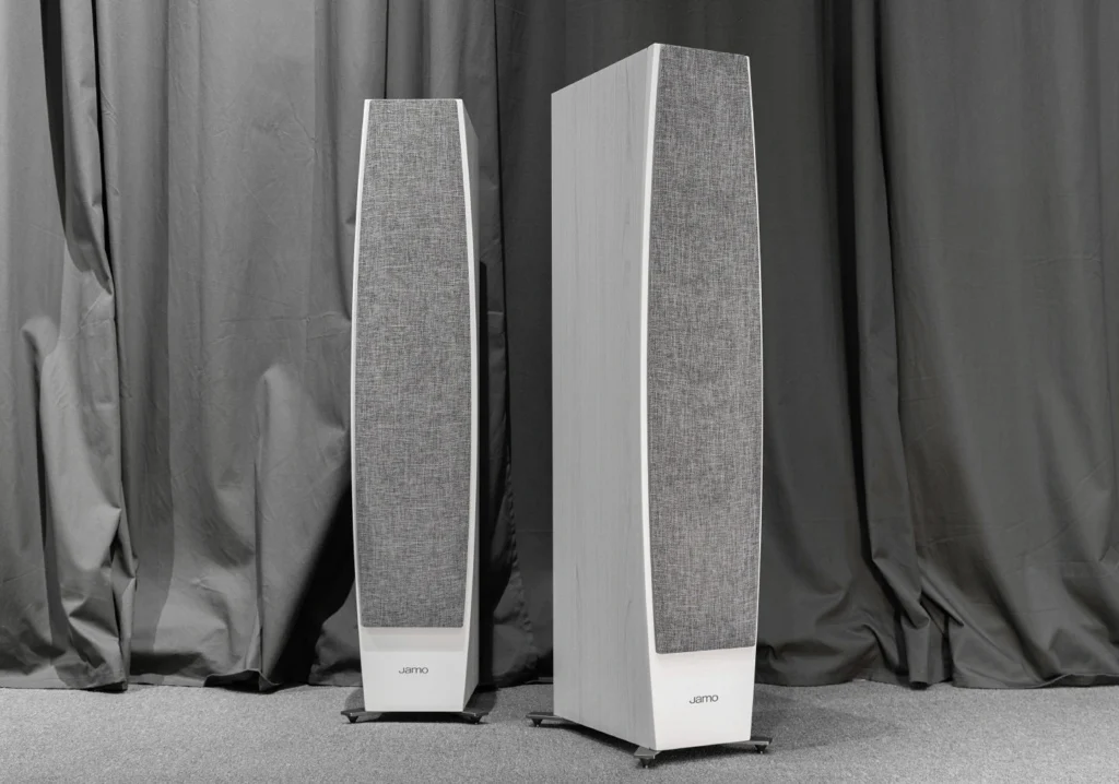 Front and side view of Jamo C 97 II Floorstanding Speakers.